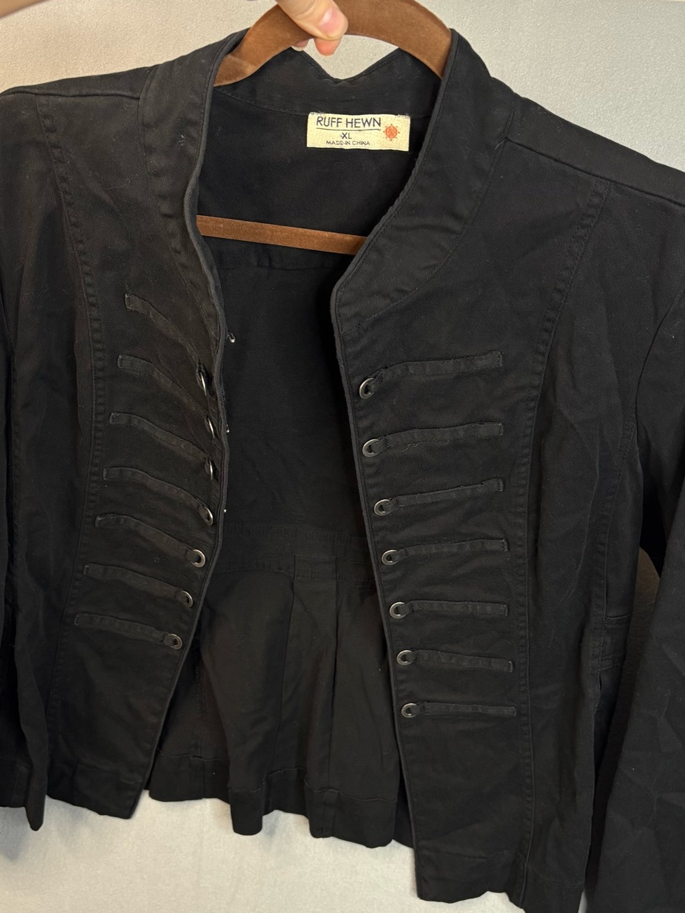 Ruff Hewn Black Military-Style Cotton Field Jacket - Picture 8 of 8